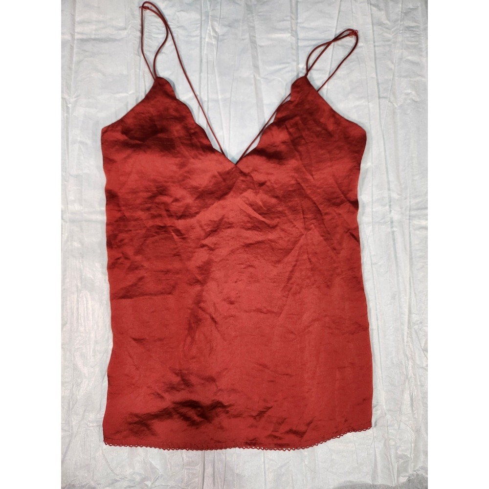 Intimately Free People Womens Sensual Satin Scallop V Cami Burnt Earth Red XS